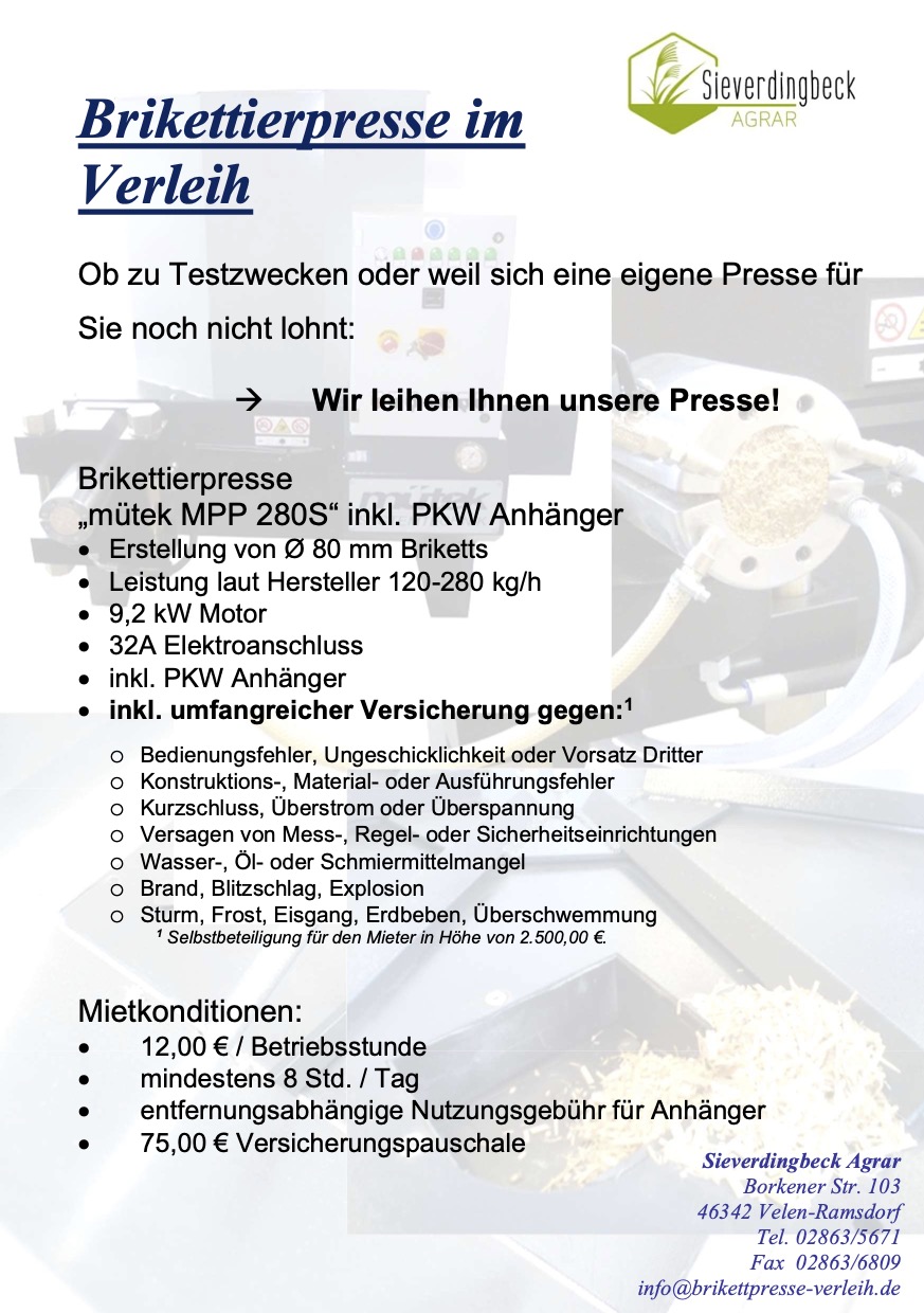 Ob zu Testzwecken oder weil sich eine eigene Presse für ihren Betrieb noch nicht lohnt: Wir leihen Ihnen eine Presse!